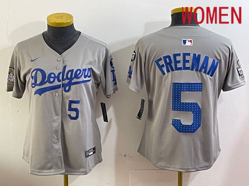 Women Los Angeles Dodgers 5 Freeman Grey Game 2024 Nike MLB Jersey style 12054